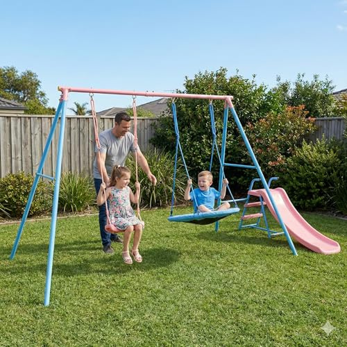 KDYMOD Enfant Balancoire Exterieur 3 en 1 Balancoire Nid d'oiseau Exterieur avec Toboggan Balançoire avec Cadre en Métal Forme A & Cordes Réglables Charge Max 200KG Aire de Jeux Exterieur Enfant 3 Ans