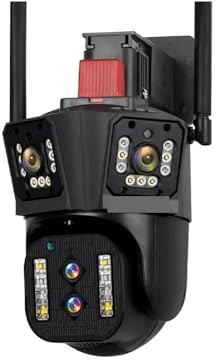 OSHPMBDLYFJ 8K UHD WIFI IP Camera Outdoor 10X Optical Zoom Auto Tracking 6K PTZ Four Lens Three Screen Waterproof Security Camera(AU Plug,8K 10xZoom Add 64G)