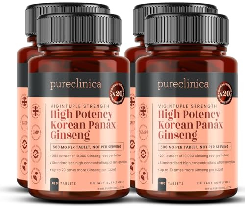 Pureclinica Koreanischer Panax Ginseng 10.000mg x 720 Tabletten (4 Flaschen à 180 Stück) - 24 Monate Vorrat
