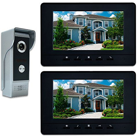 AMOCAM Sonnette vidéo, système d'interphone vidéo de 7, kit de caméra HD filaire, interphone double voie pour villa, maison, bureau, appartement, 1 caméra infrarouge, 2 moniteurs couleur LCD