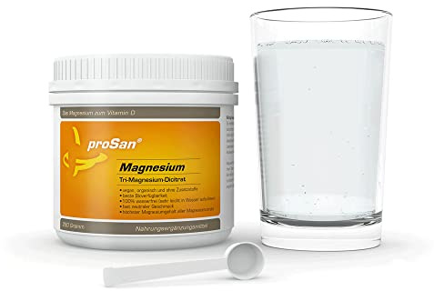 proSan Magnesiumpulver 250g (Tri-Magnesium-Di-Citrat, 16,4%) | Premium Magnesium, Vegan, Hochdosiert, Organisch & Wasserfrei, Ohne Zusatzstoffe