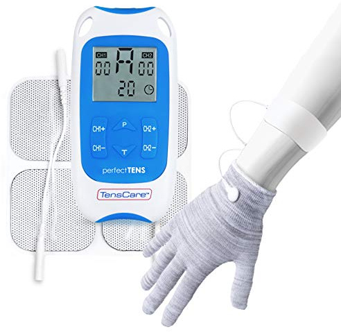 Tenscare Perfect TENS + Gant - Appareil de Soulagement de La Douleur + Gants conducteurs (parfait pour arthrite et arthrose) Taille L | Gant conducteur réutilisable taille L, compatible avec les appareils TENS et EMS pour la main et le poignet