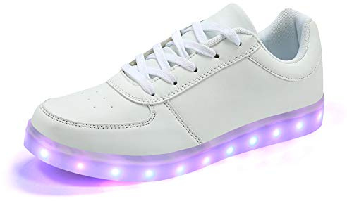 Padgene Women's Men's LED Lights Up Shoes Luminous Flashing Trainers USB Charging Lace Up Couples Shoes-Best Gift , White, 4.5 UK