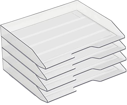 Acrimet Stapelbare Briefablage im Querformat, Büro-Organizer für Papier und Dokumente im A4-Format, Robuster Kunststoff (Farbe Transparent) (4 Stück)