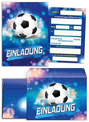 12 Einladungskarten incl. 12 Umschläge zum Kindergeburtstag Jungen Fussball