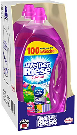 Weißer Riese Color Gel (200 (2 x 100) lavages), Lessive colorée extra forte contre les taches, détergent liquide pour un linge frais et propre dans des couleurs vives