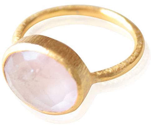 Vurmashop Anello con quarzo rosa in oro 18 k da donna – Anello unico di design con pietra semipreziosa