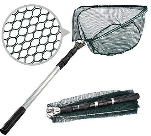 HEYOMART Fishing Landing Net Telescope Foldable Collapsible Extensible for Bird Fish Catch Release Lightweight Portable Aluminum Alloy Frame Handle