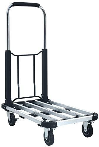 vidaXL Foldable Transport Trolley - 330.7 lb Carrying Capacity, Heavy-Duty Aluminum, Adjustable Handle and Brakes, Swivel Wheels, Rust Resistant