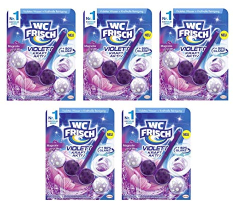 WC FRISCH Kraft Aktiv Violettspüler Magnolie, WC-Reiniger, 5er Pack (5 x 50 g), Farbspüler mit 50 Prozent mehr Glanz