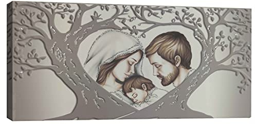 oggettando QUADRO albero della vita sacra famiglia Arredo soggiorno salotto camera da letto cucina ufficio bar ristorante Regalo utili, originali ed economici (Silver, 120x60cm)
