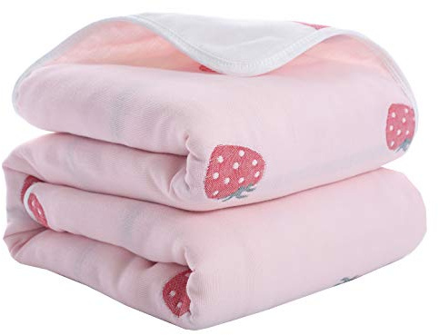 Hayisugal Kinder Decke 6-lagig Babydecke aus 100% Baumwolle - kuschelige Baumwolldecke Ideal als Kinderwagendecke, Erstlingsdecke, Bettdecke oder Kuscheldecke, Pink Erdbeere, 120x150cm