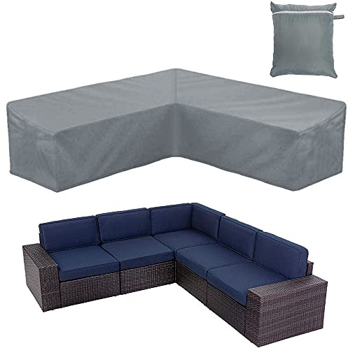 BOSKING Patio Rattan Corner Sofa Furniture Covers Waterproof 210D Oxford V Shaped Garden Furniture Sectional Couch Protector Cover for Outdoor Indoor Veranda (215x215cm/ 84x84in)