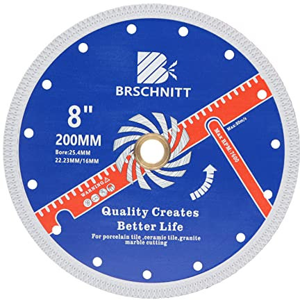 Diamant Trennscheibe Fliesenscheibe 200mm - BRSCHNITT Turbo Mesh Diamantklinge mit X Felgensegment für Hart Keramik Porzellan Fliesen Granit.