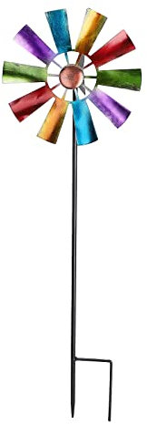 BELUAPI 73,7 cm große, drehende Windmühle aus Schmiedeeisen, Regenbogen-Windspiel, Kinetisches Windrad, abnehmbare Windmühle, Outdoor, Hof, Rasen, Metallpfahl, Gartenskulptur, Mehrfarbig, 9.4x28.7in