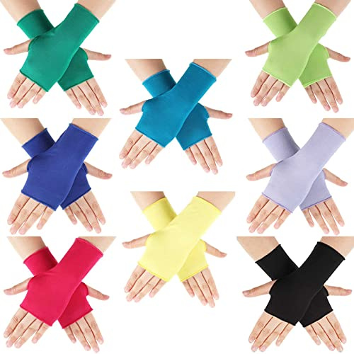 8 Paires Gants sans Doigts de Protection Solaire Anti-UV (Couleurs Vives)