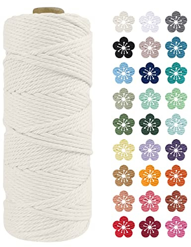 LEREATI Macrame Cord 2mm x 100m, Thick Macrame Rope Natural Cotton Rope Craft String, 3 Strand Twisted Cotton Cord Yarn for DIY Plant Hanger, Wall Hanging, Christmas Decoration (Natural)