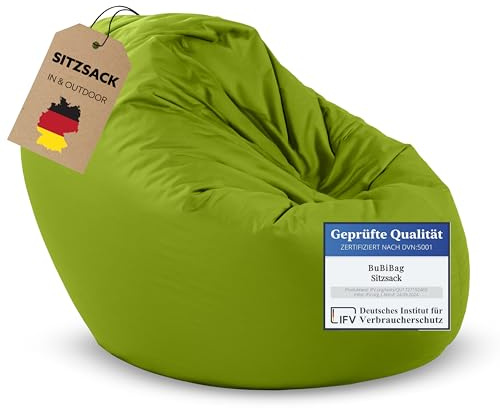 BuBiBag 2in1 Sitzsack L - XXL mit Füllung für Kinder & Erwachsene, Gaming Beanbag & Bodenkissen für Indoor & Outdoor Sessel Pflegeleicht & Wasserabweisend L BIS 12 Jahre (Ø 110 cm Kiwigrün)