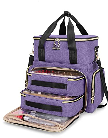 BAFASO Doppelschicht Nagellack Organizer Tasche für 70 Flaschen(bis zu 15ml) und Nageltrockner, Nagellack Tasche für Nagellampe, Nagellack Zubehör und Nageldesign Sets(Patent Angemeldet), Lila
