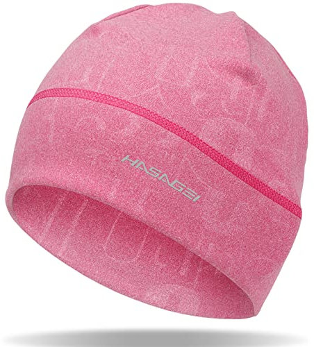 HASAGEI Laufmütze Herren Damen, Winter Mütze Unisex, Weich Elastisch Sportmütze, Winddichte Prägung Fahrrad Mütze Thermo Wintermütze Geeignet für Frühling Herbst und Winter (Rosa)