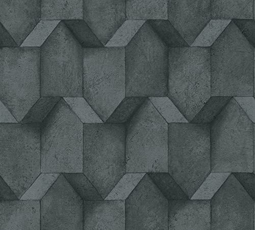 A.S. Création 3D Tapete Anthrazit Schwarz THE BOS 388272 Vliestapete Betonoptik 10,05 m x 0,53 m Made in Germany