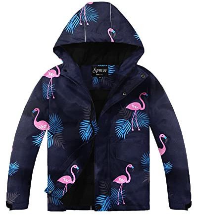 Spmor Boys Girls Waterproof Ski Jacket Hooded Snowboard Coat Windproof Winter Snow Outwear Blue Bird Large