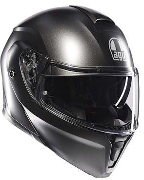 AGV Streetmodular ECE 22-06 Mono, Modular Helmet, Flip Up Motorcycle Helmet ECE 22-06 P/J With Sun Visor, Matt Asfalto Grey, M