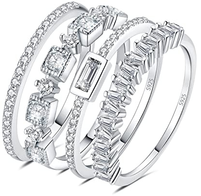 JewelryPalace Vintage Prinzessschliff Zirkonia Band Ring Damen, Hochzeitsringe Silber 925 Trauringe Eheringe für Frauen, Vorsteckring Stapelring Eternity Ring Schmal, Ringe Set Schmuck Rosegold Gold