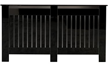 Alpha Wooden High Gloss Black Radiator Cover Cabinet Decoration Cabinet Display Tables Vertical Slat Style for Living Room S/M/L/XL (L: W151.5xD19xH85cm)