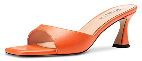 HEUIVZAR Femmes Mi Kitten Talon Heel Ouvert Carré Bout Mules Chaussures Slip-on Bureau Party Cute 6.5 CM Heels