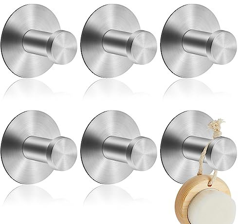 BITEFU 6 Stück haken Selbstklebend, Handtuchhalter Ohne Bohren Edelstahl, Haken Badezimmer, Klebehaken Extra Stark für Bad Küche, Silber