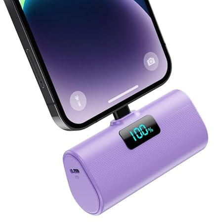 Mini Batterie Externe pour iPhone 5200mAh, Power Bank 20W PD Charge Rapide Chargeur Externe, Petit Batterie Portable pour iPohone 14/13/12/11/XR/X/8 (Violet, Milliampères-Heure (mAh), 5200)