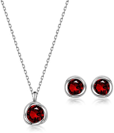 Immobird Juego de Joyas para Mujer, Conjunto de Collar y Pendientes en Plata 925 con Circonia, Disponible en Plata y Oro Rosa (Granate)