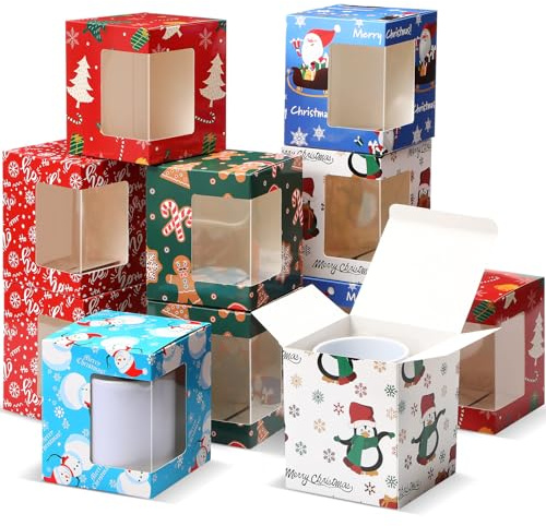 Harloon 36 Stück Weihnachts-Geschenkboxen für Sublimationstassen, transparente Tassenboxen, Weinglas-Geschenkverpackung, Box für Rohlinge, Sublimations-Kaffeetassen, 325 ml, 340 ml, 425 ml,