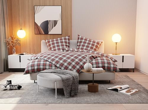 Bettwaesche-mit-Stil Flanell Bettwäsche Schotten Tartan weiß (Garnitur 135x200 + 80x80)
