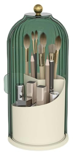 Emljkvp Makeup Brush Holder with Dustproof Cover 360 Rotating Makeup Brush Organizer for Vanity Bathroom, Green
