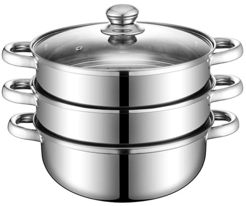Steamer Pot for Cooking 11 inch Steamer Pot, 3-tier Multipurpose 18/8 Stainless Steel Steam Pot Cookware with Lid for Vegetable, Dumpling, Stock, Sauce, Food
