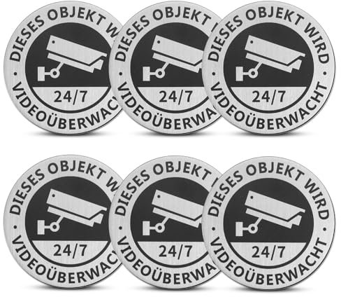 Videoüberwachung Schild, 6 Stück 7.5cm Achtung Videoüberwachung Schild Videoüberwachung Sicherheitsschilder, Schild Videoüberwachung Privatgrundstück Für Überwachungskamera(Rund)