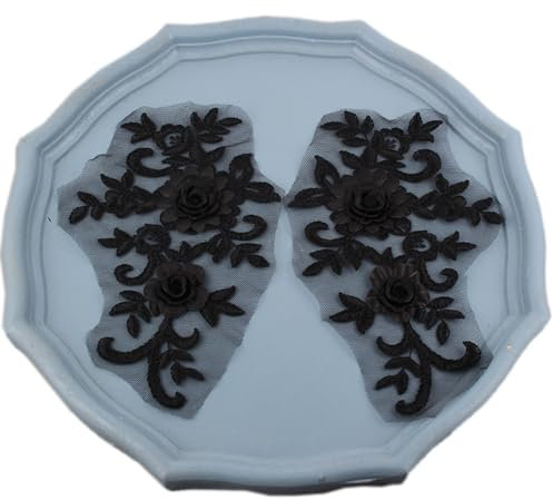 Wambere 4 Stücke Spitzen Blumen Patches,dekorative Stoffblumenspitzenaufnäher Aufnähe Brautnähen Lace Appliques Spitzenapplikationen Patches für Reparieren Dekorieren von Kleider,Schwarz
