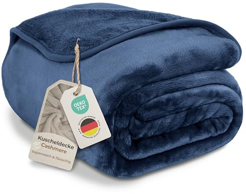 Gräfenstayn® Kuscheldecke Cashmere-Feeling - super weich & flauschig - Dicke & warme Fleecedecke - kuschelige Sofadecke, Wohndecke & Tagesdecke - Überwurf Decke Sofa, Couch (Dunkelblau, 150x200 cm)