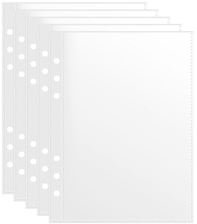 50 Pack 5x8 Clear Binder Sheets Sleeves - 6 Ring A5 Binder Inserts - Plastic Pockets for Index Cards,Photocards,Postcards,Pictures, Stickers,and Cash Organizer - 6 Hole Refill Pages Sheet Protector.