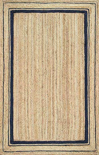 THE PIKKU INTERNATIONAL - Tappeto in iuta Biege & linea nera, intrecciato a mano, rettangolare, tappeto effetto rustico (70 x 120 cm)