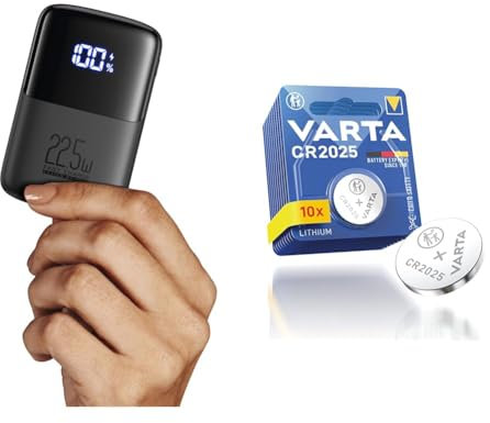 INIU Power Bank & VARTA Batterien Knopfzellen CR2025, 10 Stück, Lithium Coin, 3V, kindersichere Verpackung, für elektronische Kleingeräte - Autoschlüssel, Fernbedienungen, Waagen