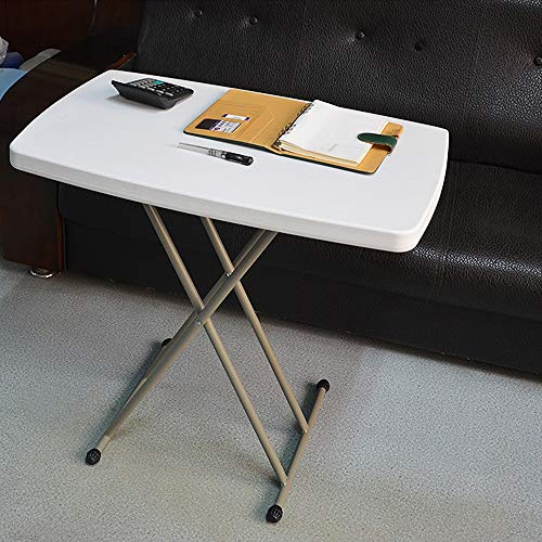 Kleiner Beistelltisch, kompakt, zusammenklappbar, höhenverstellbar, 76 x 50 x 48/61/74 cm, kleiner Beistelltisch, weiß, Material: HDPE, Gartentisch für drinnen oder draußen (weiß, 76 x 50 x 74 cm)