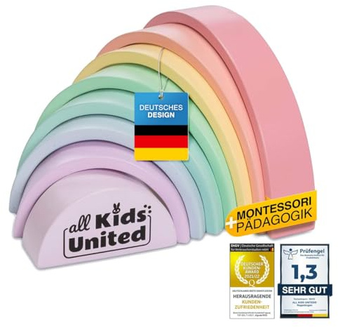 Regnbåge i trä kompakt, välvd bro av byggklossar perfekt för resan, stapeltorn pedagogisk leksak av träklossar 8-bitars byggklossar (Kompakt)