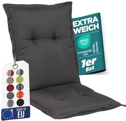 gardisun Gartenstuhlauflagen Niedriglehner, 1er Set, Anthrazit | Extra Dicke Sitzauflagen, Made in EU, Stuhlauflagen für Niederlehner Gartenstuhl, Auflagen mit extra hoher Lichtechtheit