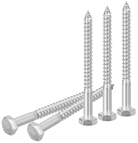 DTGN 1/4 x 3 Hex Lag Bolts - 10 Pack - for Woodworking, Furniture - 304 Stainless Steel Partial Thread Hexagon Head Lag Screws for Wood - Silver
