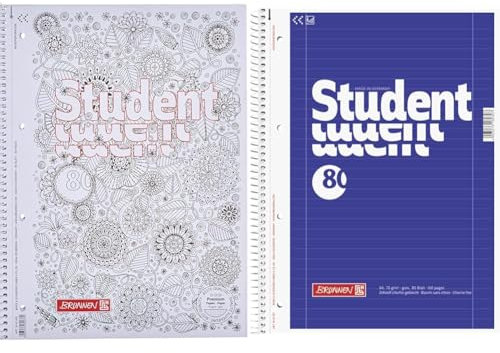 Brunnen 1067427 Notizblock/Collegeblock Student Zenart (A4, kariert Lineatur 28, 90 g/m², 80 Blatt) & 1067927 Notizblock/Collegeblock Student (A4, liniert, Lineatur 27, 70 g/m², 80 Blatt)