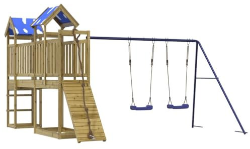 vidaXL Spielturm, Klettergerüst mit Brücke Kletterwand Seil Schaukeln, Kinder Kletterturm Spiel-Zubehör für Garten, Holz Spielplatz Spielhaus, Kiefernholz Imprägniert