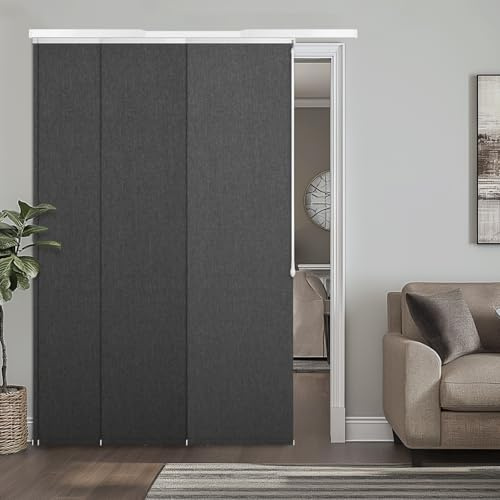 Heefen Adjustable Panel Track Blinds Manual Blackout Vertical Blinds for Sliding Door (Blackout - Dark Grey, 74 W x 96 H)